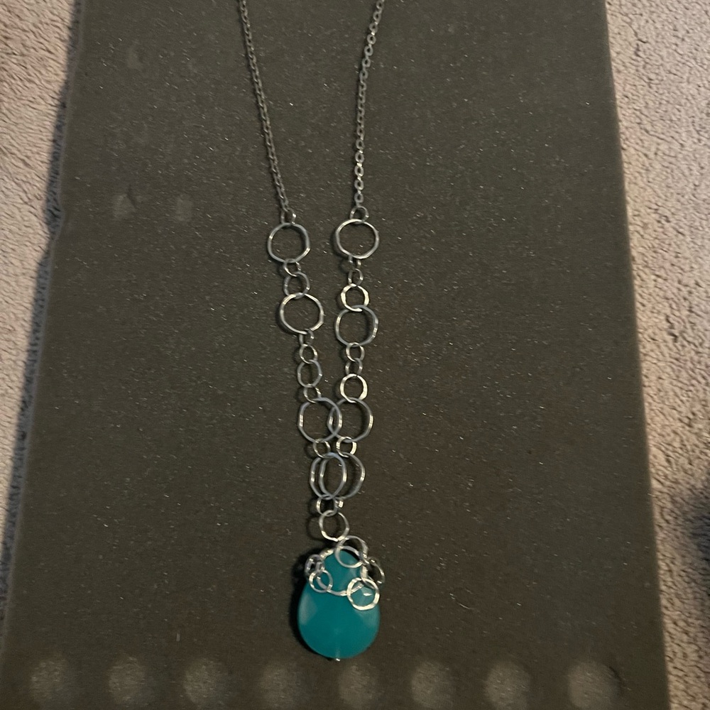 Lia Sophia Silver Necklace with Blue Pendant